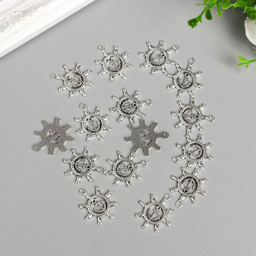 Цена за 30 шт. Металлический элемент, декоративная подвеска Арт Узор. Штурвал с якорем, 2.3?2.3 см