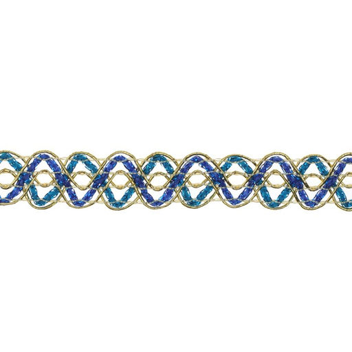 Тесьма «Змейка», сине-голубая с золотом, 1.5 см, 25 м