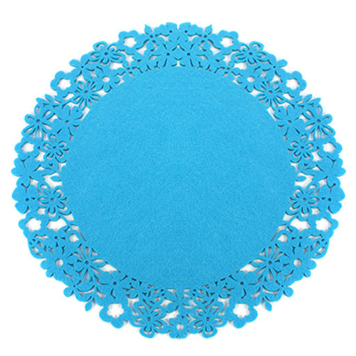 Салфетка под горячее (сервировочная) "Цветочный кант" д38см фетр, цвет - голубой (Китай)