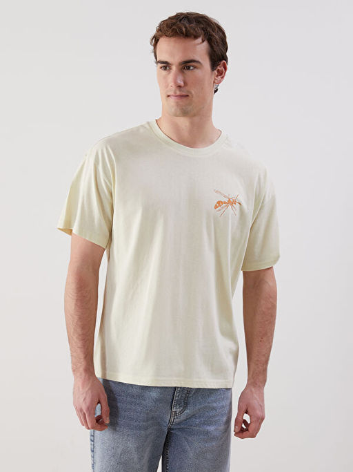 Bisiklet Yaka Bask?l? Penye Erkek Ti??rt