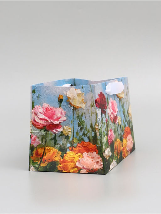 Цена за 2 шт. Пакет подарочный с широким дном «Цветы» 20 × 14 × 13,2 см