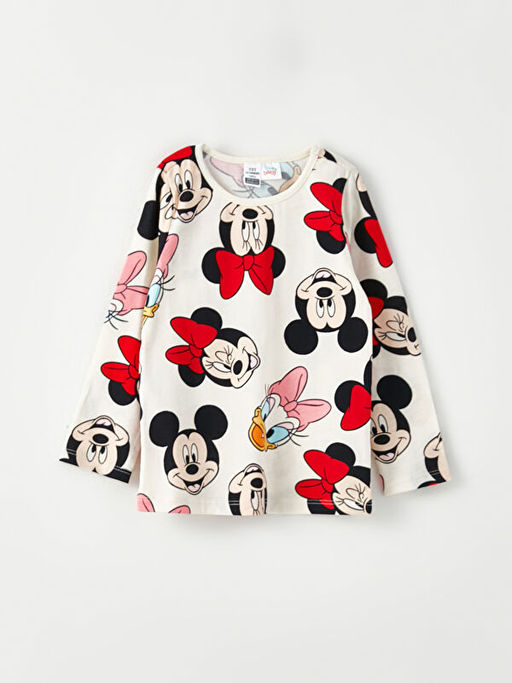 Bisiklet Yaka Uzun Kollu Minnie Mouse Bask?l? Pamuklu K?z Bebek Pijama Tak?m? - Waikiki фото 2