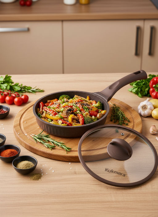 Сковорода 240мм с ручкой,со стеклянной крышкой, АП линия "Stella"(mokko) ссм241а