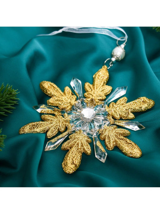 Цена за 2 шт. Ёлочная игрушка Зимнее волшебство. Снежинки лучистые, 1414 см, прозрачно-золотой, МИКС  фото 14
