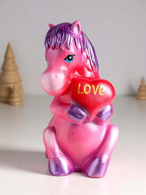 Копилка для денег Лошадь с сердцем, гипс, 24 см, розовый