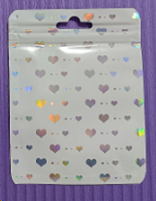 Цена за 100 шт. Пакет подарочный 7,5х10 см сердце белый / ZIP-02-1 /уп 100/5000/ zip-lock застежка