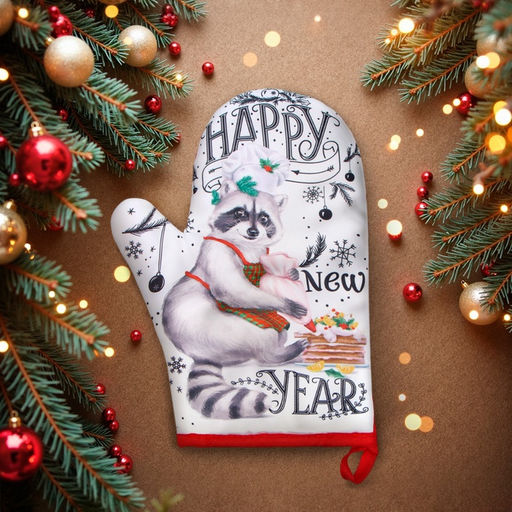 Варежка-прихватка новогодняя Happy new year, 20×27 см,100% п/э