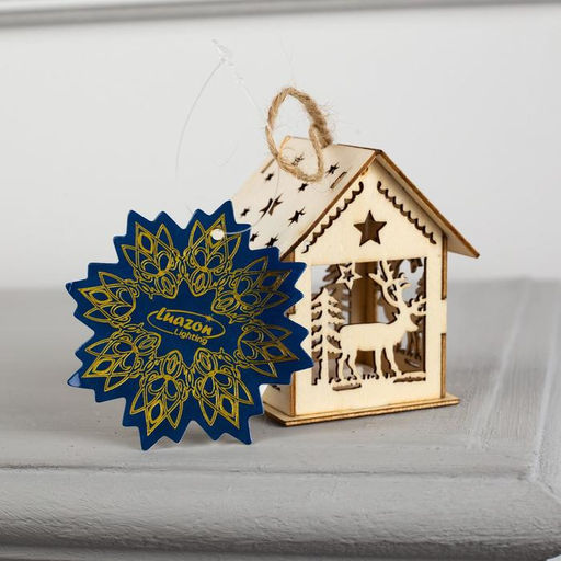 Цена за 2 шт. Ёлочная игрушка Домик с оленем, 7.5х6.5х6 см, от батареек, свечение тёплое белое - Luazon lighting фото 5