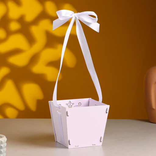 Кашпо деревянное Самой лучшей маме (12*12*10,5) Сиреневый пастель-белый - Simaland фото 2