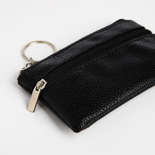 Ключница - кошелёк на молнии, длина 12 см, кольцо, цвет чёрный