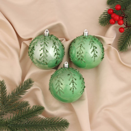 Ёлочные игрушки Хайдвин, шары новогодние, d=8 см, набор 3 шт., холодок, зелёный
