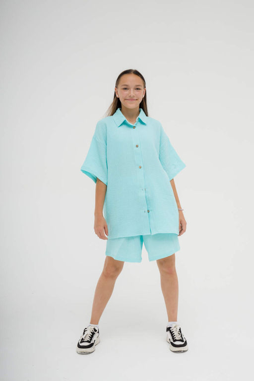 МУСЛИН! Женский костюм с рубашкой,  ментол - Knitka wear фото 8