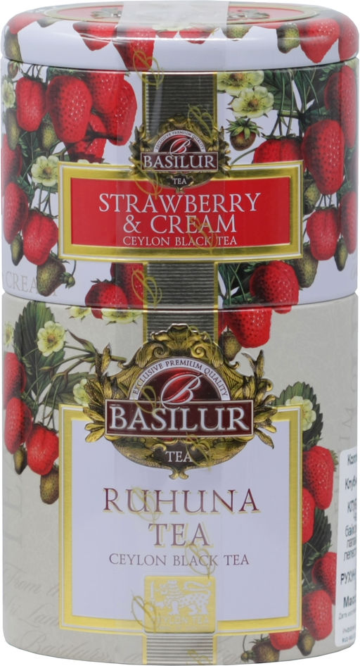 BASILUR. 2 в 1. Клубника/сливки-Рухуна 100 гр. жест.банка