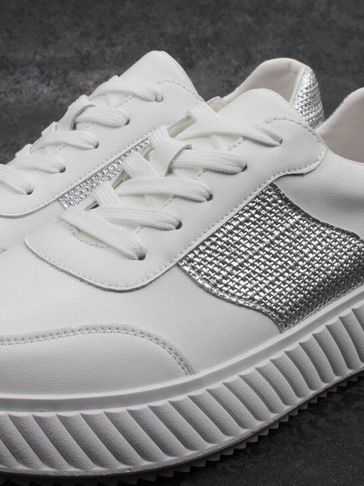 03-A1018-9 WHITE/SILVER Кроссовки женские (натуральная кожа)