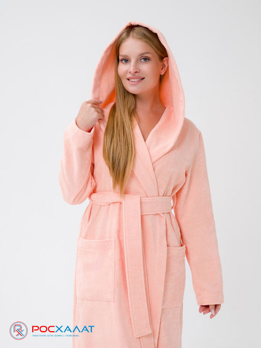 Женский халат с капюшоном персиковый МЗ-06 (32)