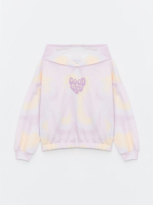 Kap??onlu Bask?l? Uzun Kollu K?z ?ocuk Sweatshirt