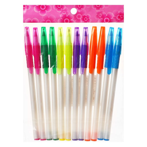 Цена за 12 шт. Ручка шариковая 0.7 мм, стержень синий, корпус белый с резиновым держателем и колпачком, МИКС