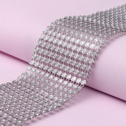 Лента с имитацией страз, 6 см, 9±1 м, цвет серебряный