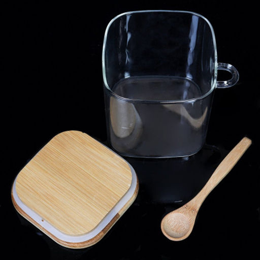 Банка квадратная бамбуковая крышка с ложкой d-100/100 550 мл / LCKW2917 /уп 64/ - Галеонтрейд фото 3