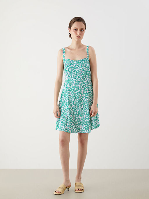 ?i?ekli Ask?l? Belden Oturtmal? Mini Elbise