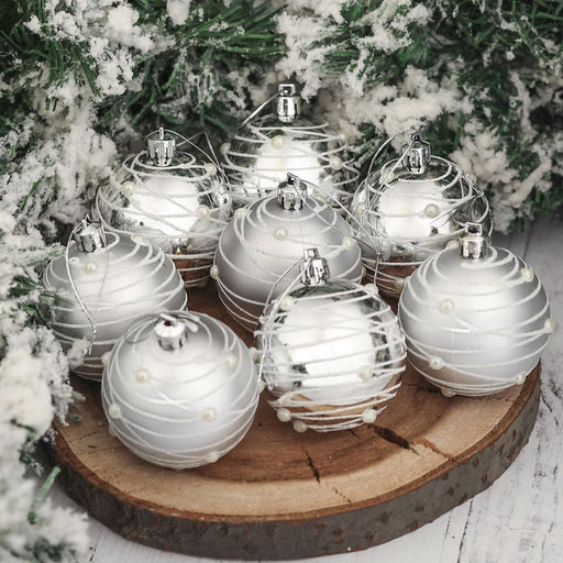 Ёлочные игрушки Жемчужный орион, шары новогодние, d=6 см, набор 8 шт., серебро