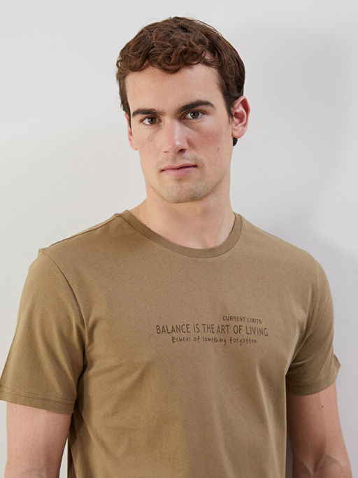 Bisiklet Yaka K?sa Kollu Bask?l? Penye Erkek Ti??rt