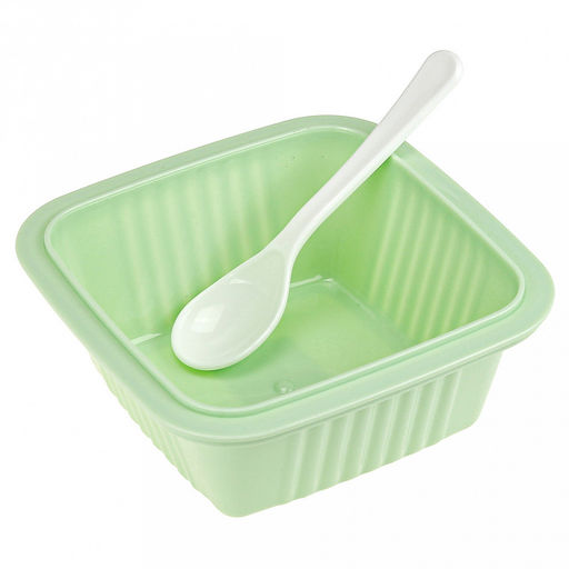 Ланч-бокс для продуктов пластмассовый Фреш 0,55л, 14х14см h8,5см, с ложкой 13см, крышка прозрачная, с клипсами, с уплотнителем, цвета в ассортименте: персиковый, голубой, зеленый (Китай) - Домашняя мода фото 4