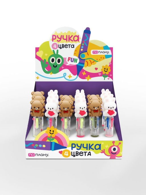 Разноцветная мини-ручка 4 в 1 "The Hare and the bear", mix