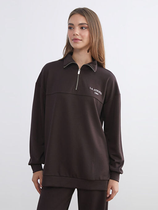 Dik Yaka Nak??l? Oversize Kad?n Sweatshirt Tunik