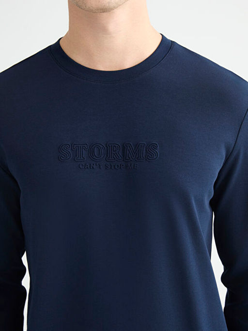 Bisiklet Yaka Uzun Kollu Bask?l? Erkek Ti??rt