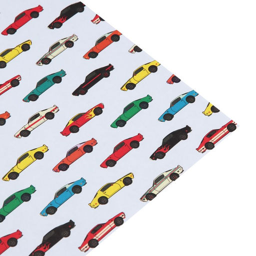 Цена за 10 шт. Бумага упаковочная крафтовая белая «Гоночные машинки», 50 x 70 см