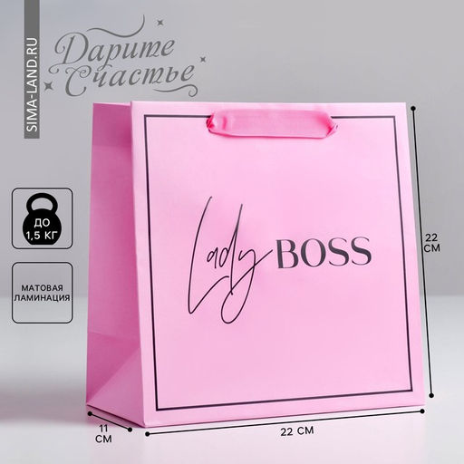 Цена за 2 шт. Пакет подарочный ламинированный квадратный, упаковка, «Lady Boss», 22×22×11 см
