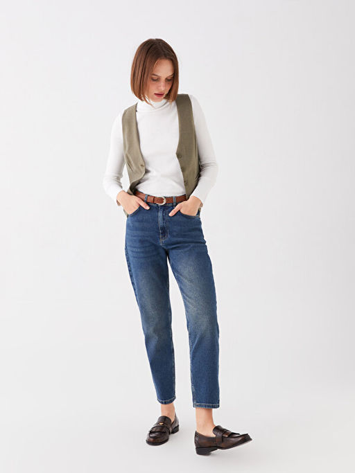 Beli Kemerli Mom Fit Kad?n Jean Pantolon