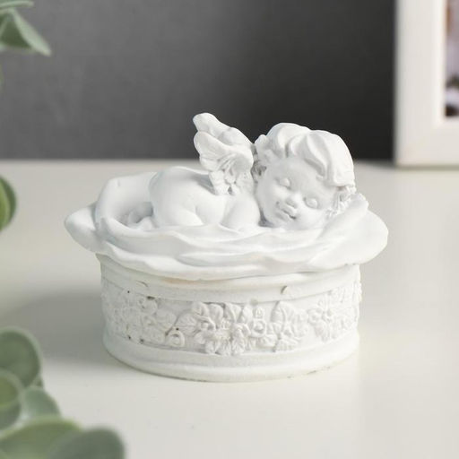 Полистоун шкатулка белый ангел на цветке 6*8*8,5 см МИКС - Simaland фото 2