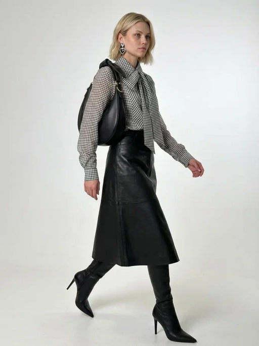 Блузка из органзы в клетку OD-984-2 коричневый с белым