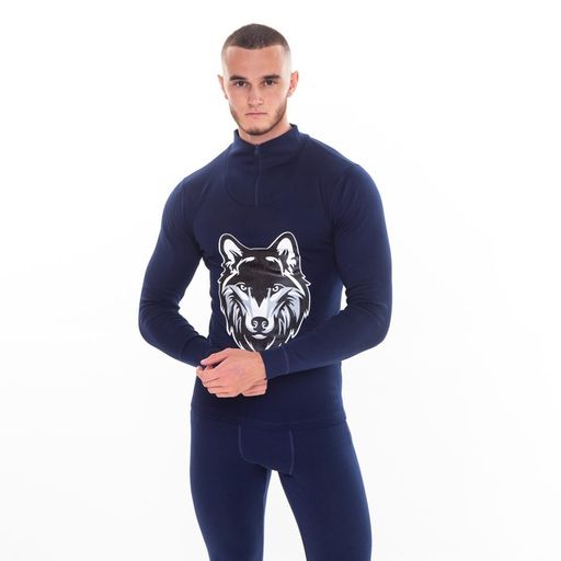 Термобельё мужское НАЧЁС (фуфайка, кальсоны) принт волк, цвет тёмно-синий, размер 48