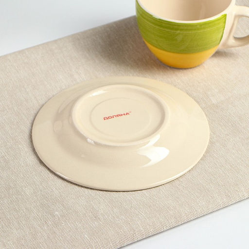 Чайная пара керамическая Доляна Подсолнух, 2 предмета: чашка 200 мл, блюдце d=14,5 см, цвет зелёный  фото 3