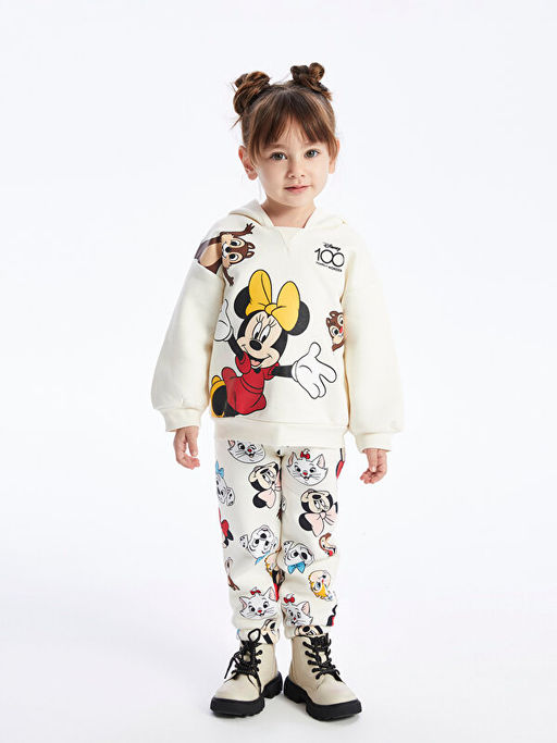 Minnie Mouse Bask?l? K?z Bebek Hoodie ve E?ofman Alt? 2li Tak?m - Waikiki фото 2