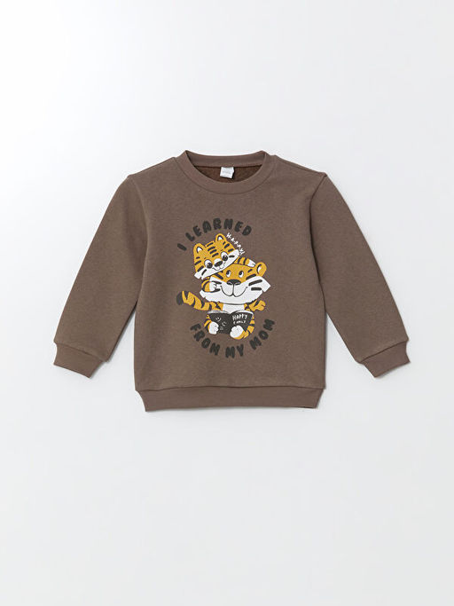 Kedi Bask?l? Erkek ?ocuk Sweatshirt ve E?ofman Alt 2li