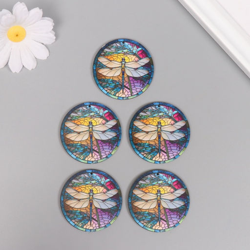 Цена за 5 шт. Декор для творчества дерево Стрекоза. Витраж, 4.64.60.3 см - Арт узор фото 3
