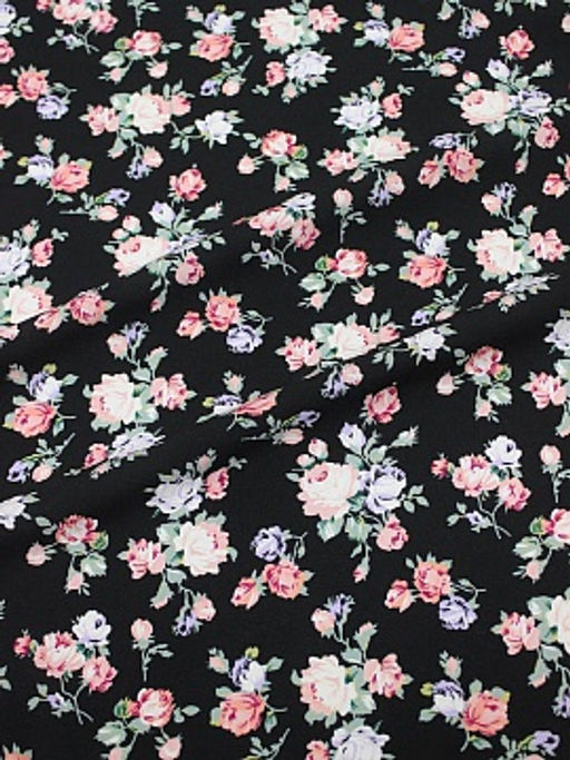 Штапель Премиум Винтажные букетики из роз на черном, 1.45м, вискоза-100%, 110гр/м.кв - Купава фото 8