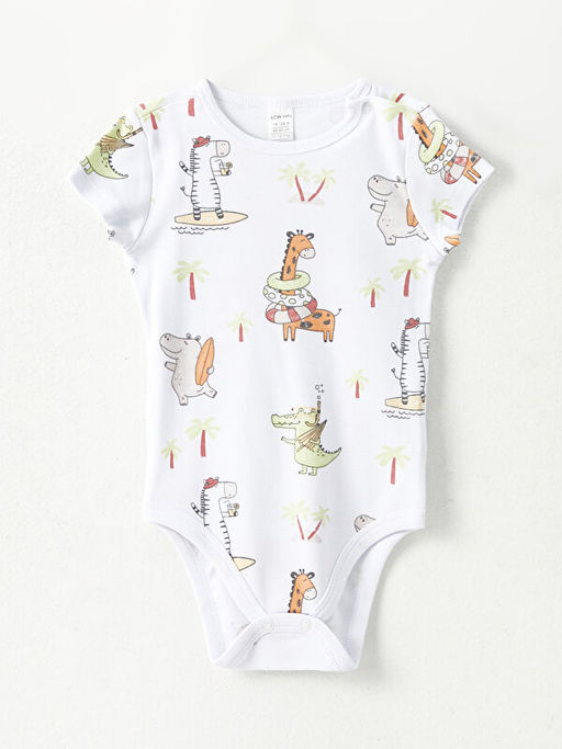 Bisiklet Yaka Uzun Kollu Bask?l? Erkek Bebek ??t??tl? Bodysuit 2li