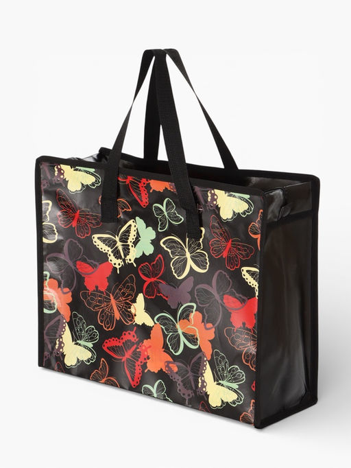 Сумка хозяйственная «Бабочки», на молнии, 40×15×30 см, чёрная
