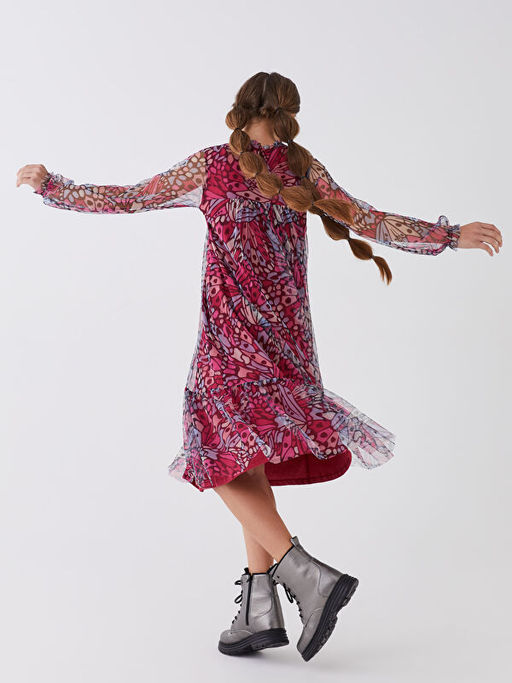 Bisiklet Yaka Desenli Uzun Kollu K?z ?ocuk Elbise - Waikiki фото 3