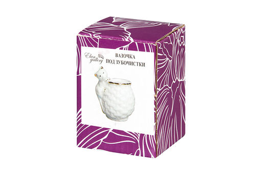 Вазочка п/зубоч. 5,8*4,5*7,5 см 50 мл Котенок с вазой белая, золото - Elan gallery фото 5