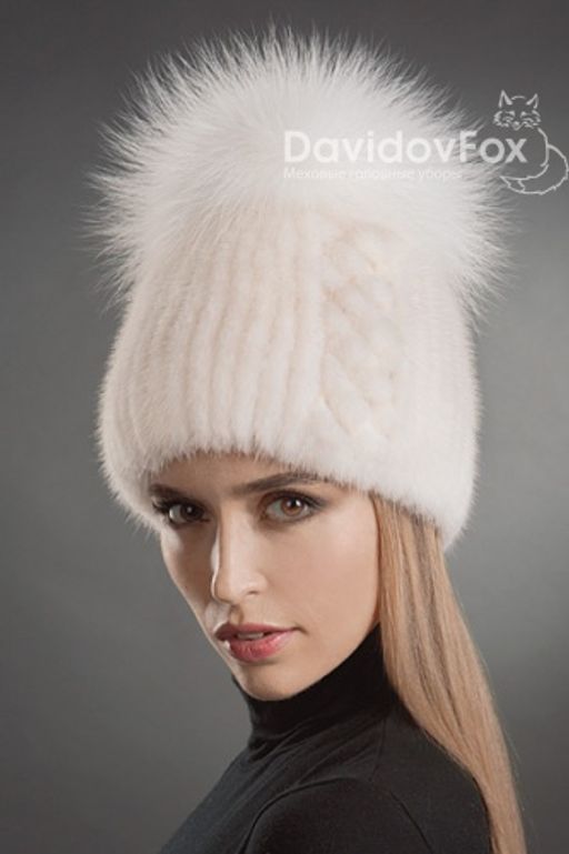 Шапка Лыжница норка орнамент жемчуг