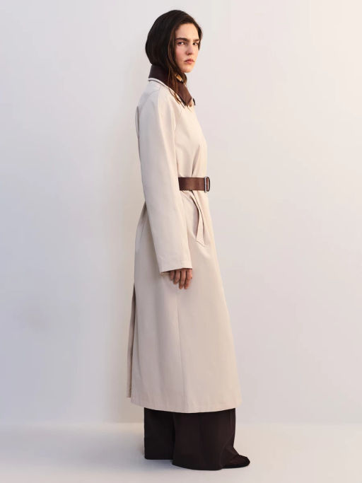 Плащ с кожаным воротником и ремнем ZR2604102217-60 / Zarina  фото 5