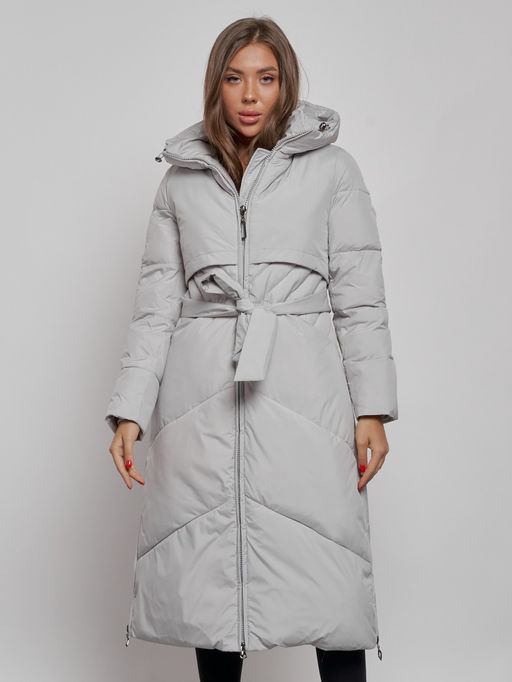 Пальто утепленное молодежное зимнее женское светло-серого цвета 52356SS - Holdluck фото 8