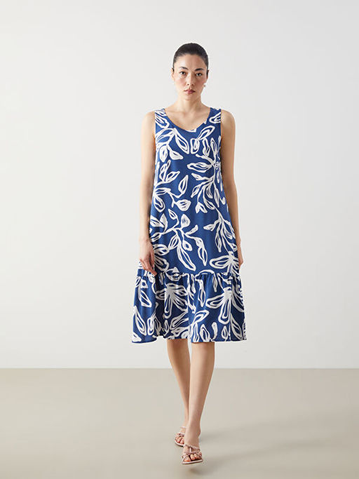 Bisiklet Yaka ?i?ekli Elbise