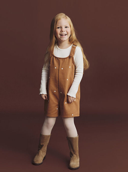 ?i?ekli K?z ?ocuk Salopet ve K?lotlu ?orap